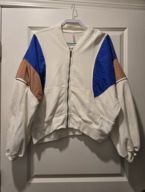 Free People Movement HOT TRACK STRIPE COTTON BLEND VARSITY JACKET - Size L